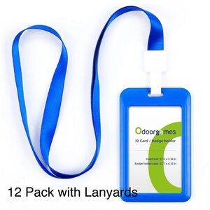 Odoorgames 12 Pack Vertical ID Holders Badges With Lanyards, Blue